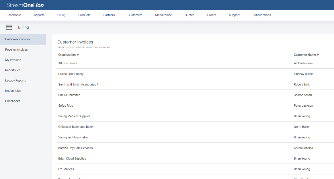 image of the billing dashboard