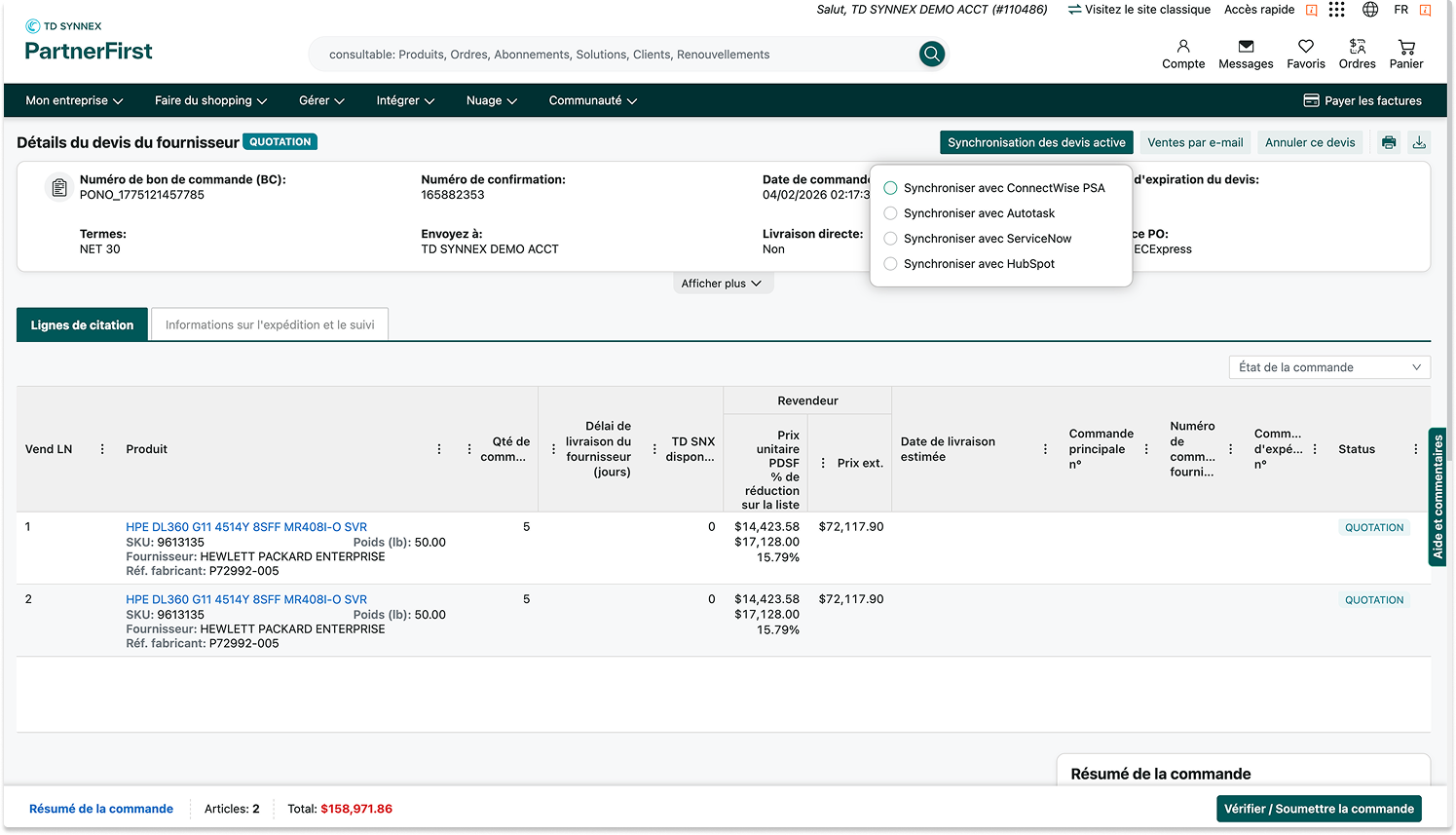 1. Sync ConnectWise - QuoteSync - French