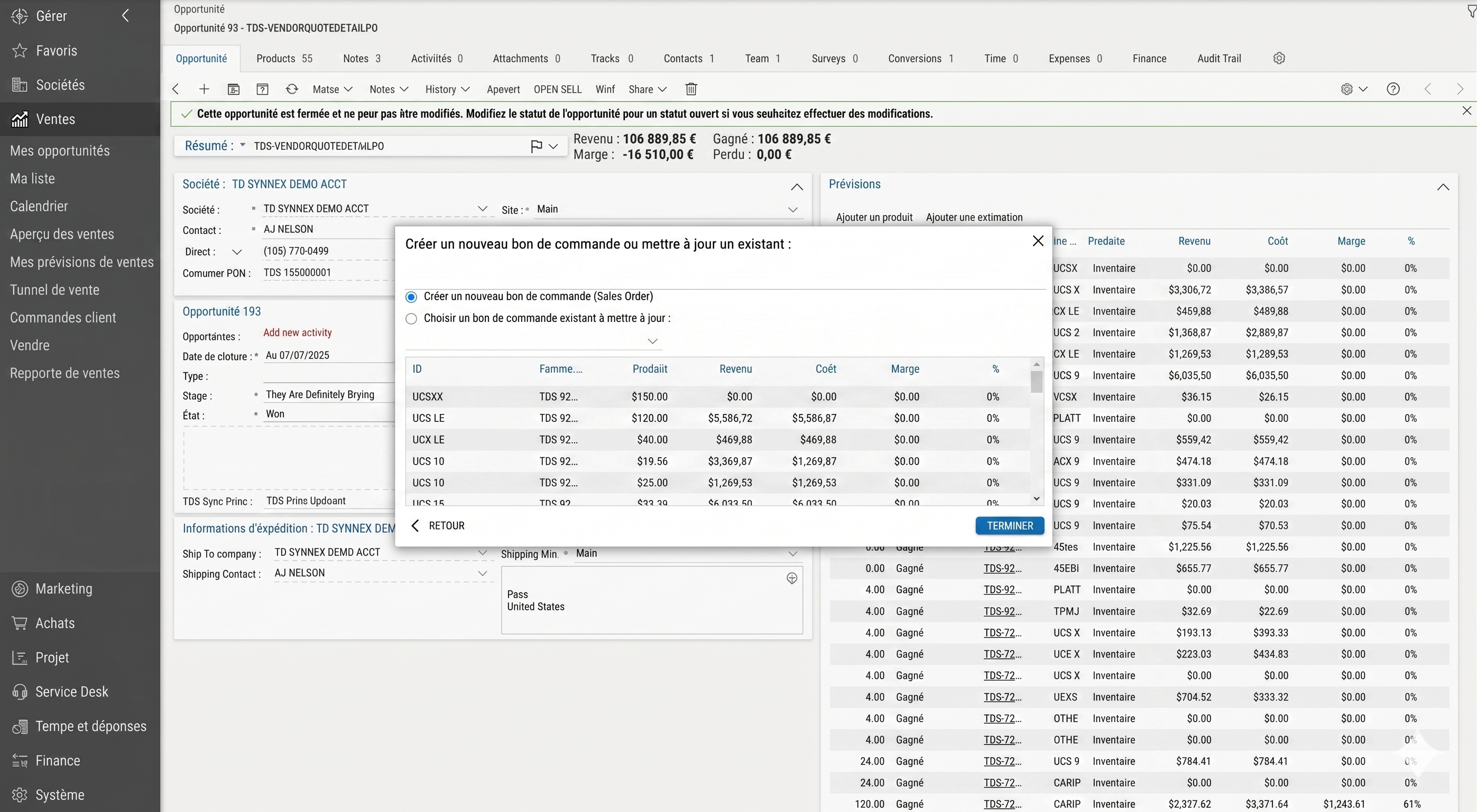 4. Create New Sales Order ConnectWise - French