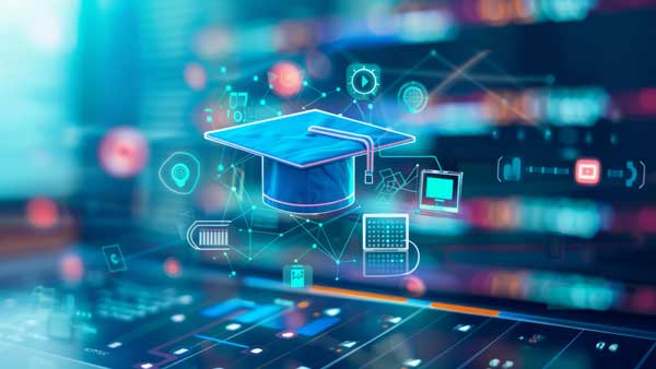 Mortarboard superimposed over laptop icons