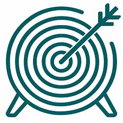 Icon for Industry Navigator Identify Opportunities. A bullseye