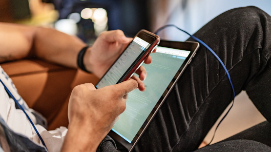 Person on mobile phone.